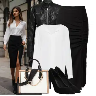 Kůže Outfit s Černá Lodička s vysokým nártem/Pohodlná lodička/Bota Na Podpatku/Lodička na Vysokém Podpatku About You "Business Casual"