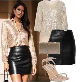 Outfit s Hnědá/Bílá/Černá Kožená Sukně/Krátká Sukně/Sukně z umělé kůže/Kožená MiniSukně Leger by Lena Gercke "Stylový vzhled na večírky"