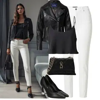 Premium Outfit sa Bijela/Krem Hlače Uske Hlača/Jeggings/Hlače s Prorezom/Skinny Hlače/Ravna Hlača Pieces "Moderni outfit za proljeće"Look: Boja, Rap, Stil, klasický, Old Money, Prekrasan, Premium, Elegantan, Vanjski, cool, Običan