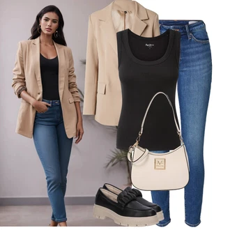 Outfit s Černá/Bílá/Béžová Trotteur/Nízká bota na podpatku Bugatti "Perfektní na jaro"