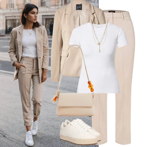 Kombinace Khaki/Béžová/Hnědá Business Kalhoty/Chinos/Obleková Kalhoty/Kalhoty se Štěrbinou/Rovná Kalhoty More & More