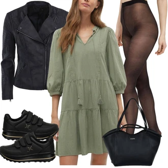 Outfit s Černá/Tmavě hnědá/Červená Vlněný punčocháč/Síťovaný punčocháč/Nylonová punčocha/Podpůrný punčocháč/Punčocháče Velká Velikost/Punčocháče Pieces "Stylový look na jaro"