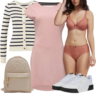 Elegantní Outfit s Růžová Tričkové šaty/Polo Šat/Pouzdrové Šaty/Šaty S Rovným Střihem/Žerzejové Šaty/Úzké Šaty loap "Stylový look na jaro"Look: Příliš oblečený, Elegantní, Glamourové