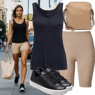 Outfity pro jízdu na koni "Svěží outfit s cyklistickými kraťasy a tankiny"