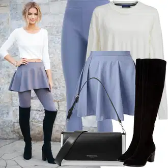 Outfit s Modrá Třpytivá Sukně/Sukně s Flitry Sisters Point "Teplý outfit s zimní sukní a legíny"