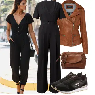 Outfit s Černá/Šedá Letní Overall/Slavnostní Overall/Svatební kombinéza/Overal se širokými nohavicemi/Elegantní Overal/Plisovaný Overal About You "Stylový look na jaro"
