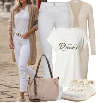 Outfit s Béžová/Bílá/Krémová Nízká Teniska/Vintage Teniska/Kožené Tenisky/Šněrovací bota/Úzká Teniska/Letní Tenisky Pull&Bear "Vzhled casual"