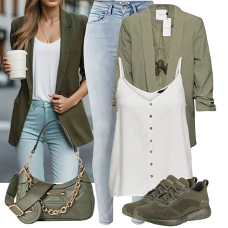 Zapínání na knoflíky Outfit s Šedá/Bílá/Krémová/Hnědá/Khaki Tričko & Top Košilový top/Krátký top/Halenka Bez Rukávů/Top Se Špagetovými Ramínky Only "Módní jarní outfit"
