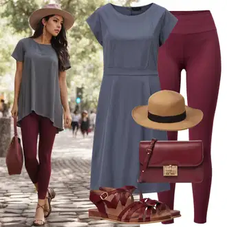 outfit mit Bež Dodatek za spodnje perilo/Športni dodatek/Pokrivalo/Naušnik & naglavni trak Naušnik/Naušnik & naglavni trak art of polo "Udoben outfit z obleko in capri legicami"