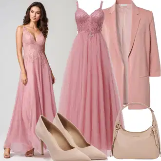 Dresses outfits Plemenita Zima mit Rjava/Škrlatna/Zelena/Bela/Črna/Roza answear lab "Večerni outfit v roza barvi"Look: Plemenita, 20-ta leta, Glamurozno, Eleganten, Francoski, Stari denar, Ekstravaganten, Burleska, Jazz