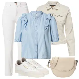 Premium Outfit sa Kaki/Krem/Bijela Hlače rupa hlača/Hlače s Prorezom Only "zgled jesenskog odijela"Look: Rap, Stil, 90-ich, Premium, cool, Običan, Transparentan, klasický