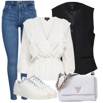 Prugasto Outfit sa Krem/Bež/Bijela Bluza i Tunika Tunika Only "Pametni ležerni odijelo"