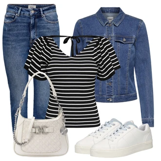 Outfit sa Krem/Bijela/Plava/Svjetloplava Tanka Tenisica/Kožna Tenisica/Niska Tenisica Tom Tailor "zgled jesenskog odijela"