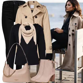 Elegantní outfity Krásný s Béžová/Khaki/Hnědá/Bílá Kožená bunda/Zimní kotníková bota/Letní kotníková kozačka/Kožená kotníková bota/Kotníková Bota s Podšívkou/Kotníková Bota Na Podpatku river island "Zimní elegantní outfit"Look: Cool, Elegantní, Krásný, Old Money