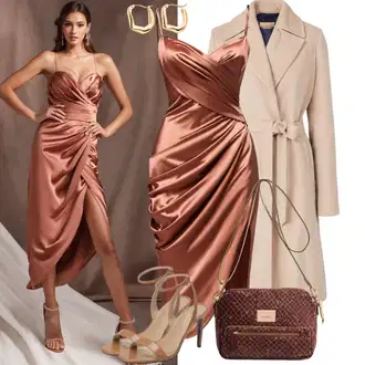 outfit mit Bež/Rjava/Khaki Midi Plašč/Volnen Zimski Plašč/Loden plašč/Plašč iz Kašmirja/Volneni Plašč/Ozki Plašč/Blazer Plašč PATRIZIA PEPE "Zimski večerni outfit"