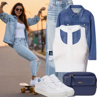 Cool outfity Móda pro plnoštíhlé s Modrá/Světle modrá Krátké Džínové Bundičky/Džínové Bund Only "Aktivní Sportovní Vzhled"