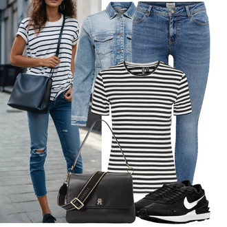 Mom Outfit s Světle modrá/Modrá Džínové Bund/Krátké Džínové Bundičky Only "Vzhled casual"Look: Mom, Krásný, Univerzitní, 90tá léta, Cool, S průsvitem