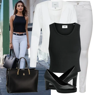 Outfity pro práci s Šedá/Krémová/Bílá Kalhoty Tregíny/Jeggings/Skinny Kalhoty/Džínové Legíny/Kalhoty s dírou/Kalhoty se Štěrbinou/Legíny s Rozparkem Only "Letní Outfity"