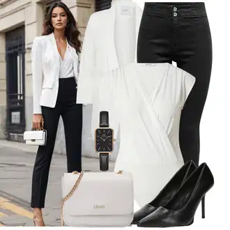 Poslovni Outfit sa Crna/Bijela/Smeđa Salonka & Visoki Pet/Poslovna Obuća/Salonka Na Visoku Petu/Udobna pumpa/Pumpica S Visokim Prednjim Dijelom Topshop "Moderan outfit za slobodno vrijeme"Look: Stil, Chic, Burleska, Old Money, Ured, Elegantan, cool, Poslovni, Šik