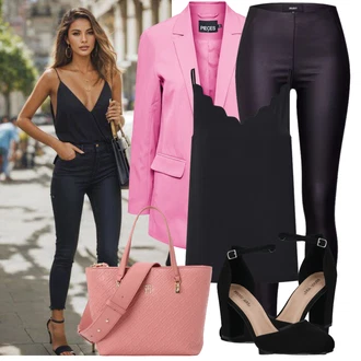 Outfity do kanceláře Sexy s Černá/Šedá/Bílá Top Se Špagetovými Ramínky/Bustierový Top/Halenka Bez Rukávů/Top Na Party/Pánské boty Only "Jarní outfit"Look: Babydoll, Příliš oblečený, Bezešvé, Sexy, Extravagantní
