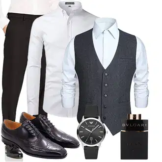 Fischgrät Outfit mit Dunkelblau/Dunkelgrau/Grau HISDERN "Business Outfits"