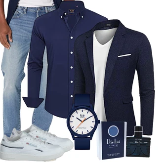 Business Outfits mit Dunkelblau Jeans Leder Schuhe Amazon Essentials "Business Outfits"