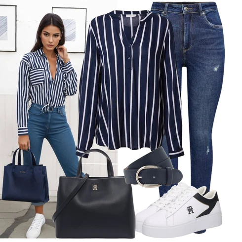Kombinace Tmavě modrá/Modrá Oversize Halenka/Halenka s Dlouhým Rukávem/Slip-on Halenka/Halenka s Kapucí/Blůza s knoflíčkem/Halenkový Top Kaffe kombinovat s Modrá/Tmavě modrá Navlékací džíny/Kožené bundy/Dámské Džíny s Délkou 7/8/High Waist Džínové Kalhoty/Zimní bunda/Push up Džín/Kožené Boty/Džíny s Dírou/Džíny s Rozparkem/Kožená bunda/Kotníková Bota Only
