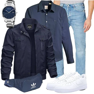 Motorrad Outfit mit Dunkelblau/Blau/Hellblau Sommerjacke/Trachtenstrickjacke/Cargojacke/Jacke mit Seitlichem Reißverschluss/Uniformjacke/Militärjacke/Fliegerjacke KEFITEVD "Casual Outfit"Look: Angeln, Freizeit, Jagd, Arbeits, Motorrad, Airsoft
