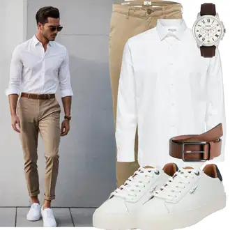 Taufe Outfit mit Creme/Weiß Bluse Große Größe/Business Hemd/Bügelfreies Hemd/Businesshemd/Musselin Hemd/Hemdbluse SELECTED HOMME "Casual Outfit"Look: Pop Konzert, Taufe, Schule, Konfirmation