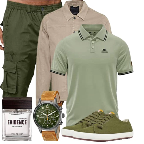 Khaki/Beige/Braun Uniformjacke/Shirtjacke/Cordjacke 11 project kombinieren mit Khaki/Grün/DunkelGrün Zip Off Hose/Parachute Hose/Caprihose/Strandhose/3/4 Hose/Pumphose/Cargohose/Cargo Short Generic