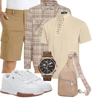 Outfit mit Braun/Beige Mini-Rucksack/Gürteltasche/Schultertasche/Geflochtene Tasche/Mini-Rucksack/Umhängetasche Suweir "Casual Outfits"