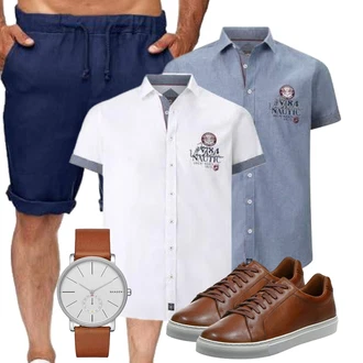 Outfit mit Dunkelblau/Blau Leinen-short/Chino Shorts/Musselin Shorts/Bermuda/Baggy Short/Kurze Hose/Sweatshorts Runcati "Casual Outfits"