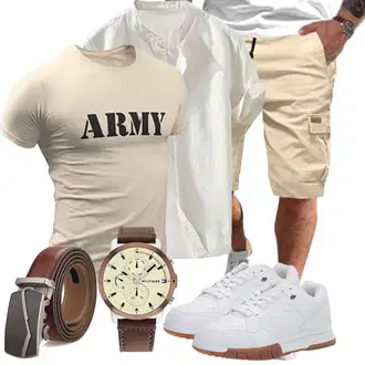 Outfit mit Khaki/Beige Cargo Short/Bermuda/Kurze Hose JMIERR "Casual Outfits"