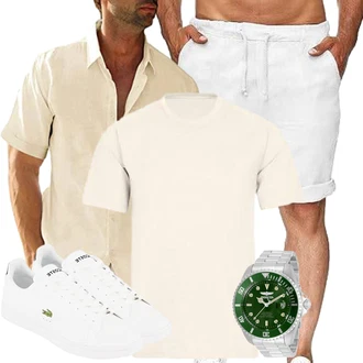 Outfit mit Creme/Weiß Leinen-short/Chino Shorts/Bermuda/Musselin Shorts/Kurze Hose/Jeans Short Runcati "Casual Outfits"