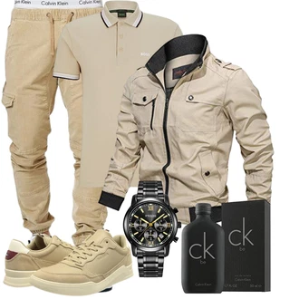 Motorrad Outfit mit Khaki/Beige Herbstjacke/Cargojacke/Trachtenstrickjacke/Uniformjacke/Jacke mit Seitlichem Reißverschluss/Frühlingsjacke/Militärjacke/Sommerjacke/Fliegerjacke/Bomberjacke Minetom "Casual Outfits"Look: Angeln, Wandern, Jagd, Arbeits, Freizeit, Trekking, Airsoft, Motorrad