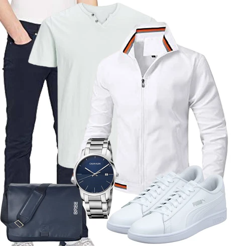 Creme/Weiß Sommerjacke/Uniformjacke/Sportjacke/Collegejacke Bestgift kombinieren