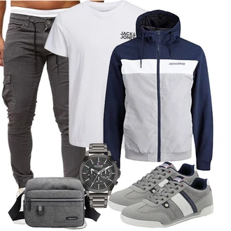 7/8-lang Outfit mit Khaki/Dunkelgrau/Hellgrau/Grau FunktionsHose/BügelfaltenHose/Skinny Hose/MotorradHose/CargoHose/Cargo-JoggingHose/Kurze Hose/Capri/Jogger Hose/Cargo Short Cassiecy "Casual Outfits"