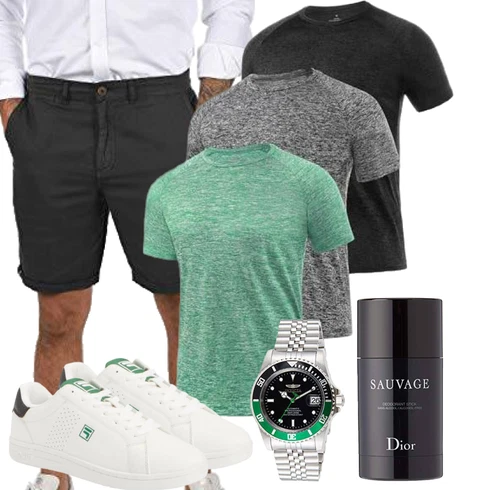 Schick Schwarz/Dunkelgrau/Khaki Chino Shorts/Cargo Short/Bermuda/Musselin Shorts/Baggy Short/Kurze Hose solid kombinierenLook: Classic, Schick, Stil, Smart Casual, Coole, Skater, 20er Jahre, Casual, Lack, Old Money