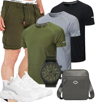 Old Money Outfit mit Grün/Khaki/Dunkelgrün Leinen-short/Chino Shorts/Cargo Short/Bermuda/Musselin Shorts/Kurze Hose/Baggy Short Indicode "Casual Outfits"Look: Feine, Chill, Rad, Classic, Smart Casual, Preppy, Unisex, Casual, Sportlich, Coole, Old Money