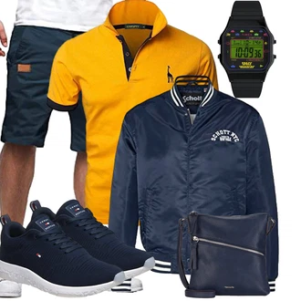 Sommer Outfit mit Dunkelblau/Hellblau Chino Shorts/Bermuda/Cargo Short/Kurze Hose/Musselin Shorts/Baggy Short JMIERR "Casual Outfits"