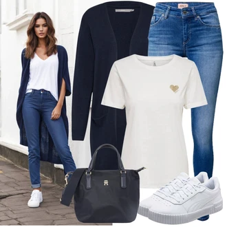 Outfit s Modrá/Fialová/Tmavě modrá Pletenina veľkej veľkosti/Kraťas pro plnoštíhlé B.young "Moderní outfity"