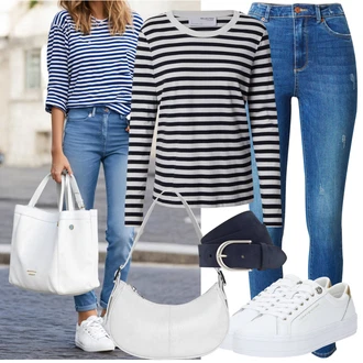 Outfit sa Plava Kožna Jakna/Ženske Traperice 7/8 Dužine/Čizma do Gležnja/Skraćene Traperice/High Waist Traperice/Traperice s Prorezom/Traperice s Rupom/Push-up Traperice/Slip-on Traperice/Kožne Cipele/Muška Kožna Jakna/Zimska jakna VERO MODA "Odličan look"