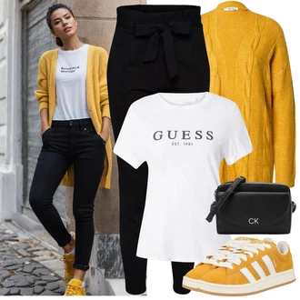 Outfit s Žlutá Úzká Teniska/Nízká Teniska/Letní Tenisky/Kožené Tenisky/Vintage Teniska Adidas Originals "Cool každodenní outfit"