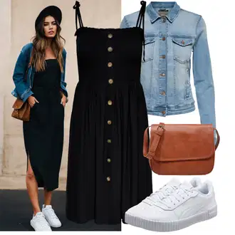 Outfit s Černá/Zelená/Tmavě modrá Šaty s laclem/Letní Šaty/Podvazkové šaty/Manšestrové Šaty/Midi Šaty/Šaty Na Ramínko/Šaty na tenké ramínko/Šaty s Kapsou Only "Outfity na každý den"