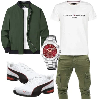 7/8-lang Outfit mit Dunkelgrün/Grün CargoHose/Cargo-JoggingHose/Kurze Hose/Capri/Cargo Short Cassiecy "Cool Outfit"