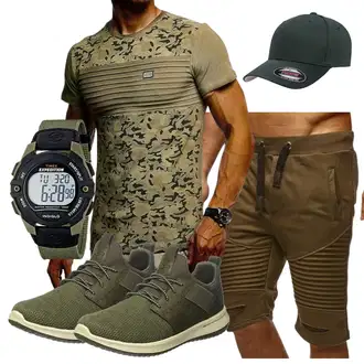 Sommer Outfits Coole mit Khaki Kurze Hose/Musselin Shorts/Bermuda/Capri/Baggy Short Leif Nelson "Cool Outfit"Look: Outdoor, Moderne, Techno, Coole, Unisex, Disco, Nahtlos
