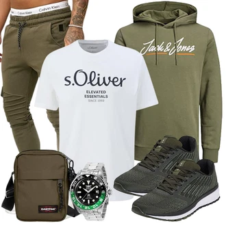 Outfit mit DunkelGrün/Grün Damen Pullover/Partner Hoodie/Sport Sweatshirt/Sport Hoodie/Hoodie/Unisex Hoodie/Ausgefallener Hoodie/Vintage Hoodie/Kapuzenpullover Jack & Jones "Cool Outfit"