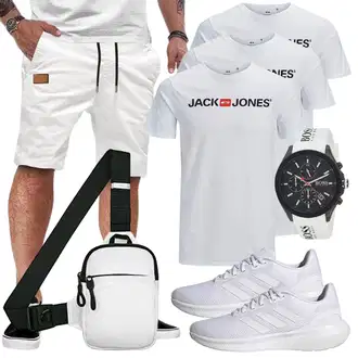 Outfit mit Weiß/Creme/Khaki Chino Shorts/Kurze Hose/Bermuda/Baggy Short/Sweatshorts/Musselin Shorts/Leinen-short/Cargo Short JMIERR "Cool Outfit"