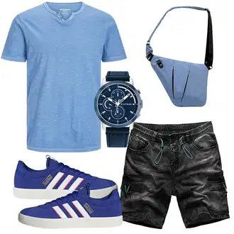 Sommer Outfit mit Dunkelgrün/Grau/Dunkelgrau/Schwarz Cargo Short/Kurze Hose Sublevel "Cool Outfit"