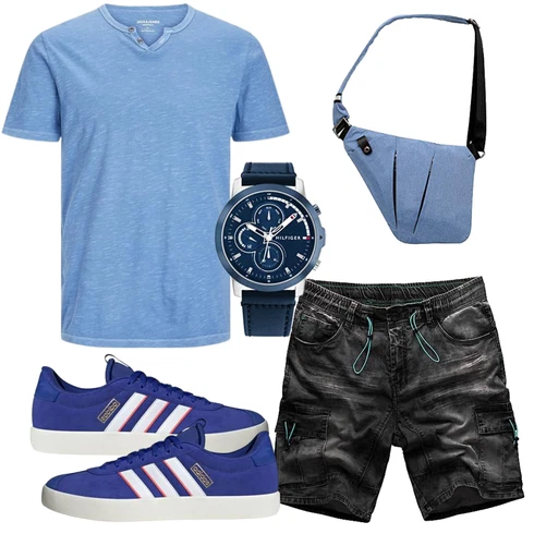 Dunkelgrün/Grau/Dunkelgrau/Schwarz Hemd Cargo Short/Kurze Hose Sublevel kombinieren